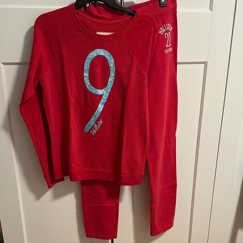 Hollister Red and Blue Pajama Set Sporty Design